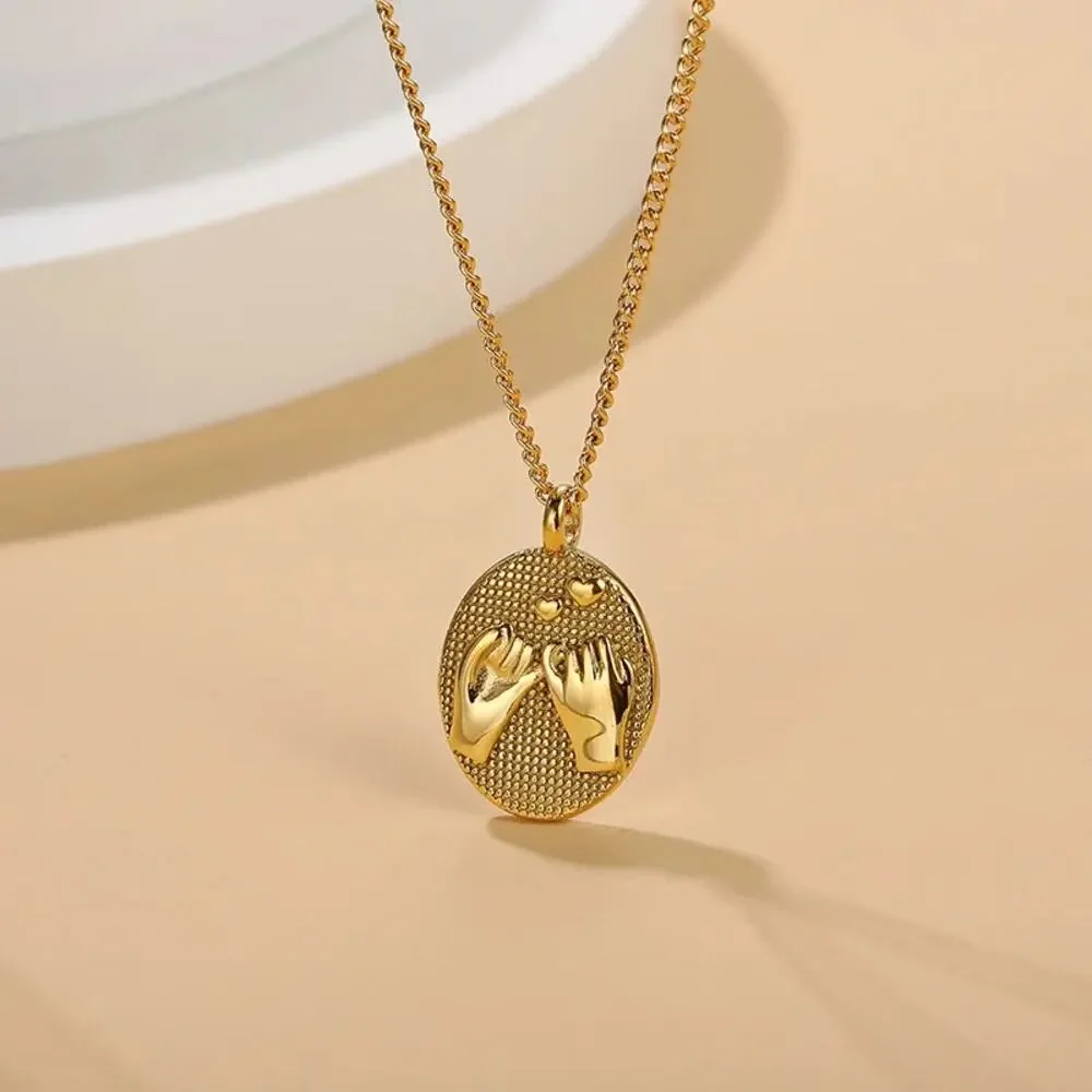 Pinky Promise Oval Pendant Necklace Friendship Gift For Her 18K Gold Plated - Picture 10 of 13